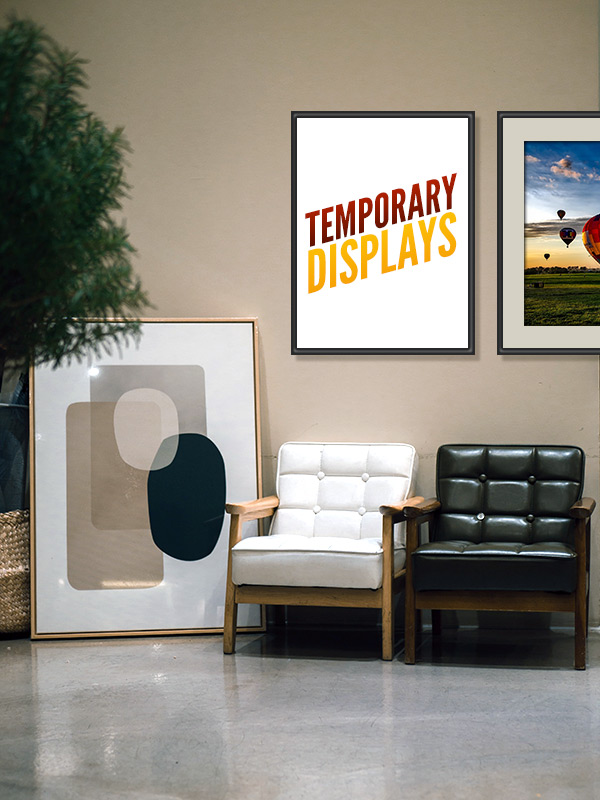 poster framing, temporary displays