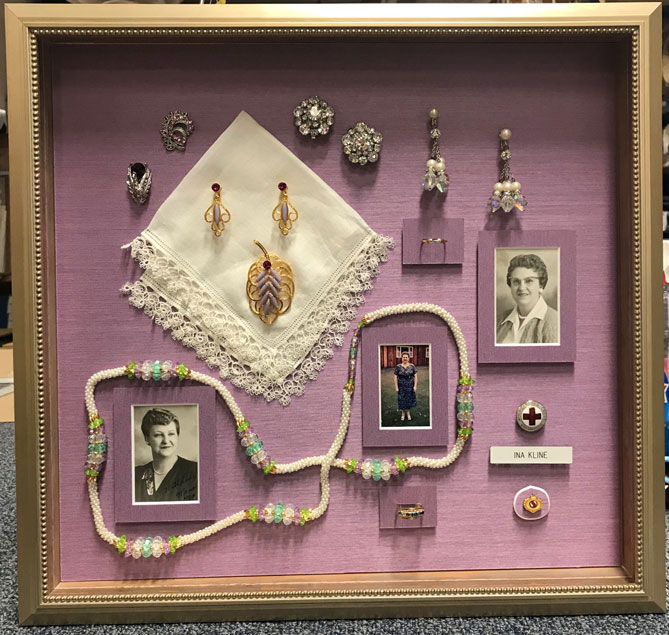 Mother's antique jewelry in frame for Mother's Day