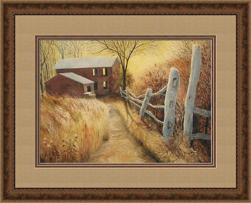 Painting of a barn and unique framing ideas