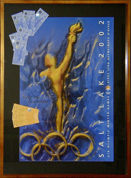 gold frames around olympics memorabilia