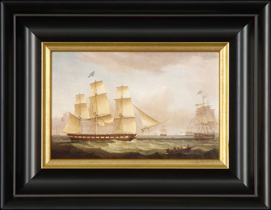 brown and gold frames around ship painting
