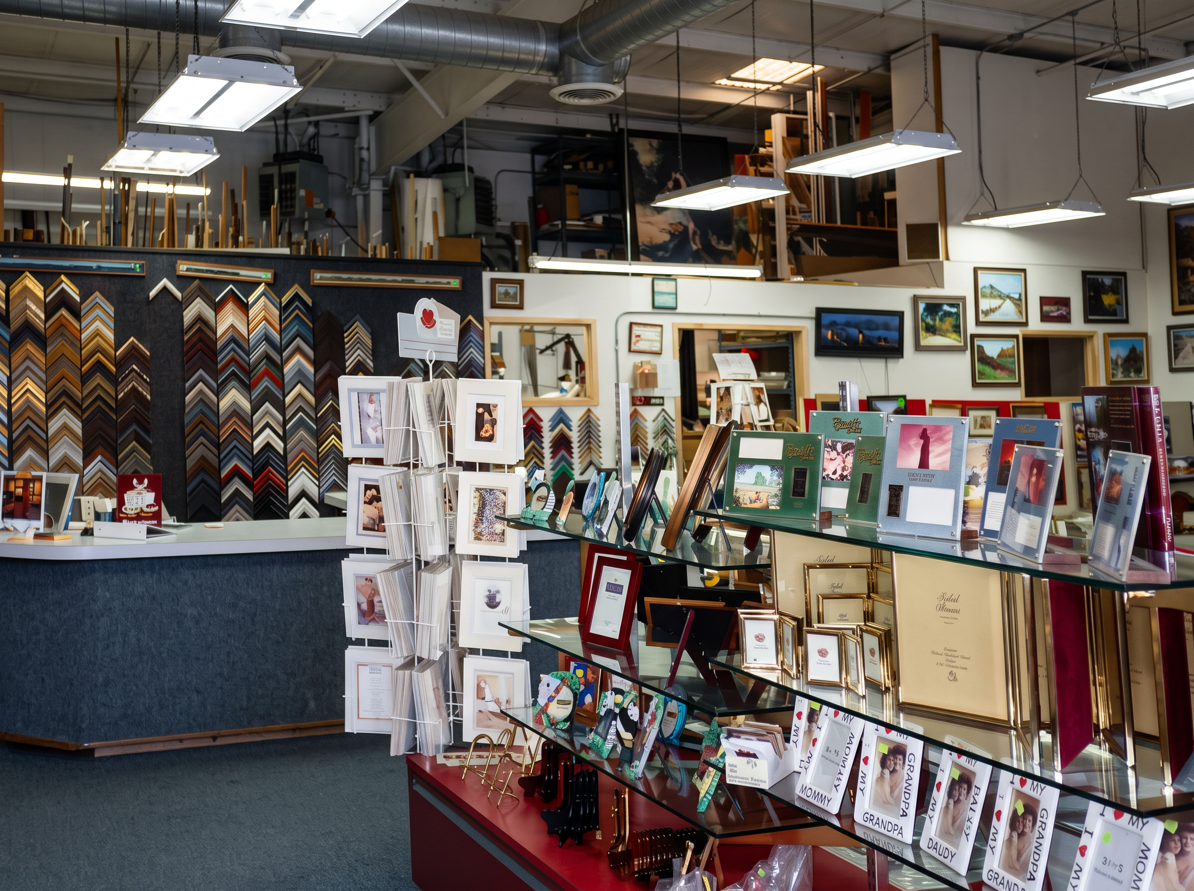 A view of the frame shop and design counter at the original location.